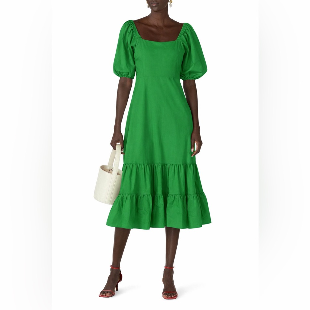 Tanya Taylor Green Puff Sleeve Midi Dress